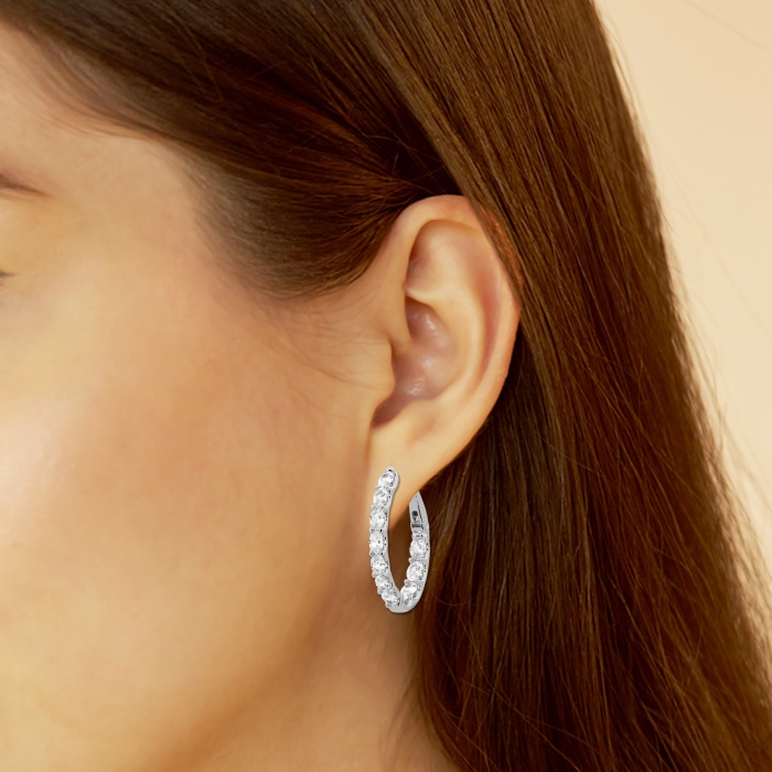 Natural Diamond | 3 ctw Oval Inside-Out Hoop Earrings