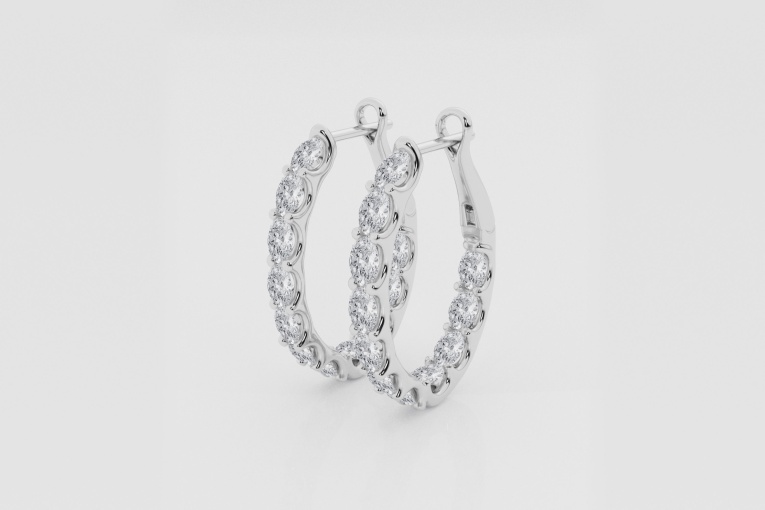 Natural Diamond | 3 ctw Oval Inside-Out Hoop Earrings