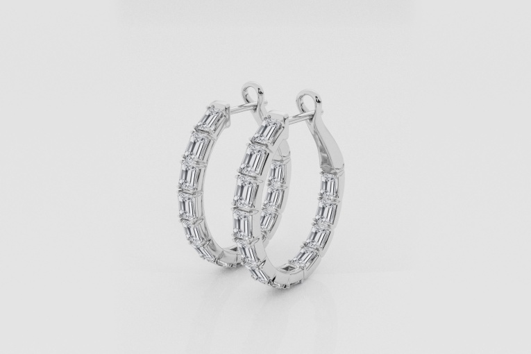 Natural Diamond | 4 ctw Emerald Inside-Out Hoop Earrings