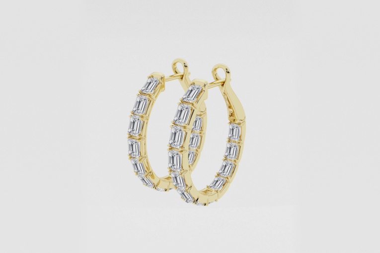 Natural Diamond | 4 ctw Emerald Inside-Out Hoop Earrings