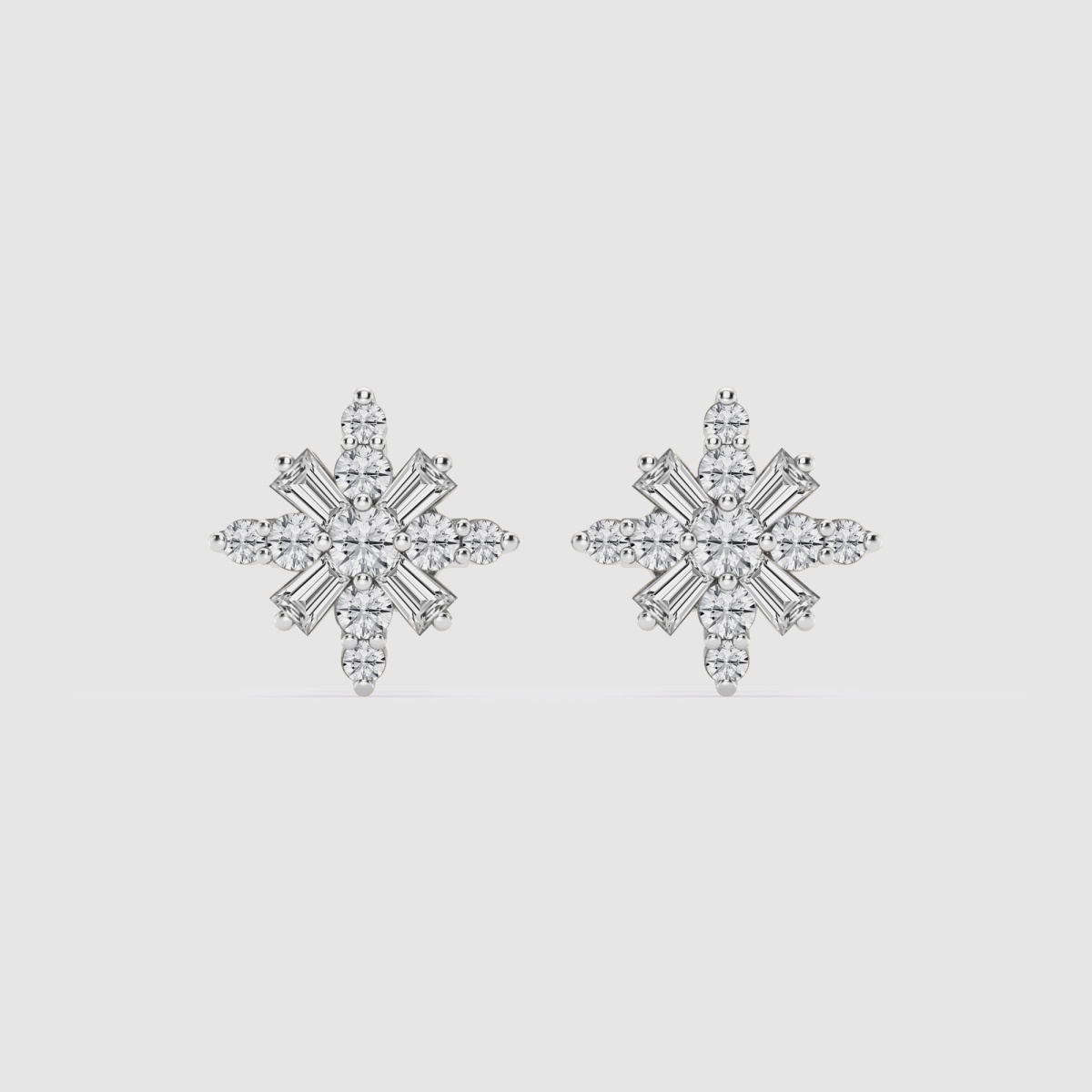 Natural Diamond | 1/2 ctw Baguette and Round Snowflake Stud Earrings