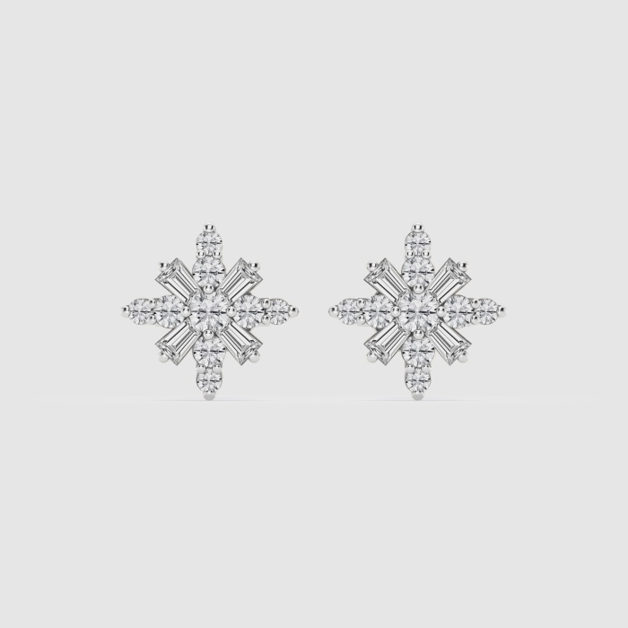 Natural Diamond | 1/2 ctw Baguette and Round Snowflake Stud Earrings