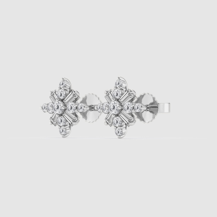 Natural Diamond | 1/2 ctw Baguette and Round Snowflake Stud Earrings