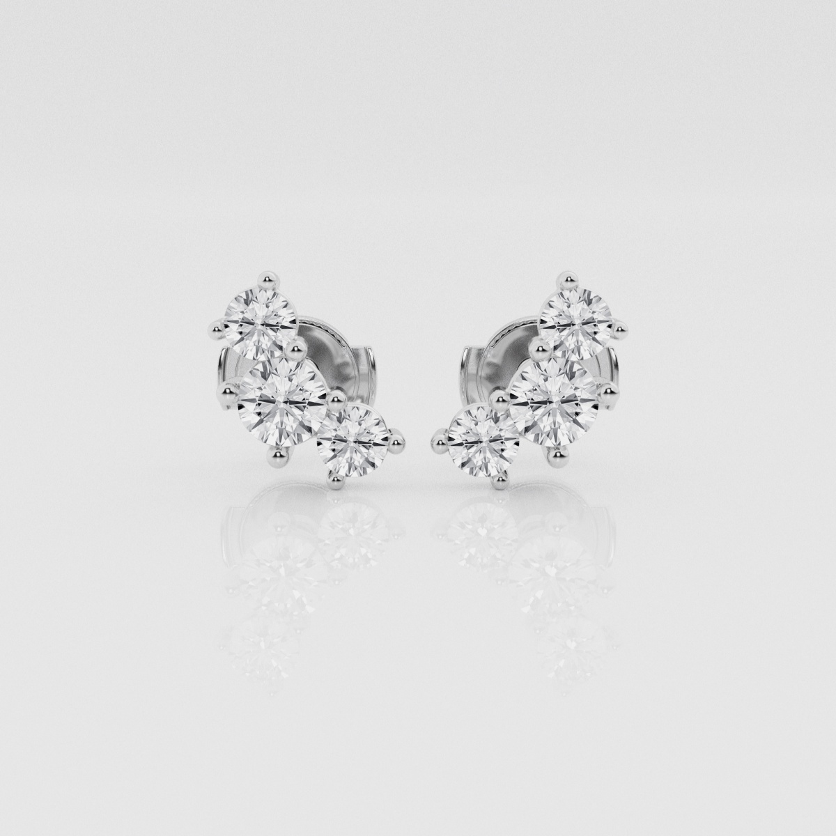 Natural Diamond | 1 ctw Round Three Stone Stud Earrings