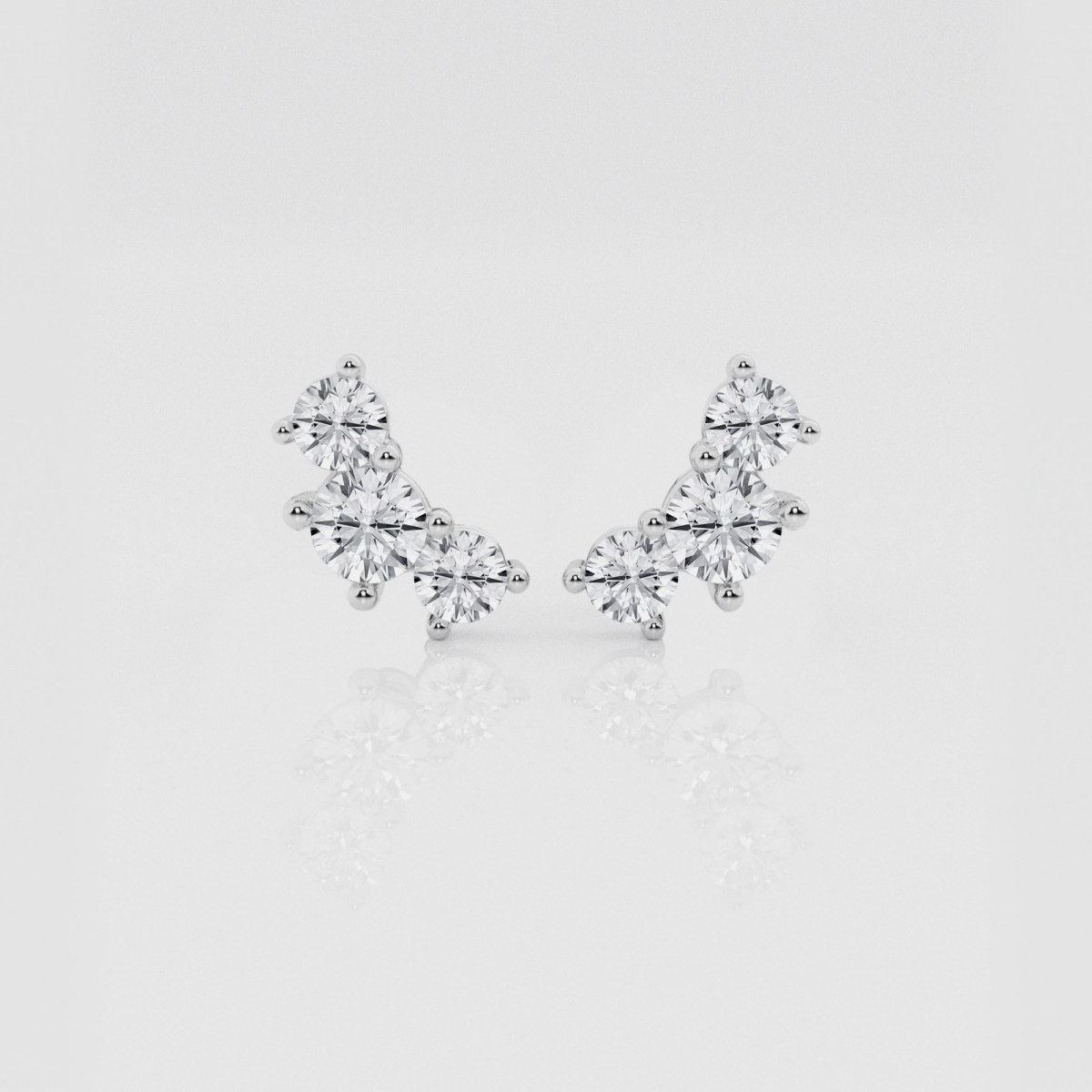 Natural Diamond | 1 ctw Round Three Stone Stud Earrings