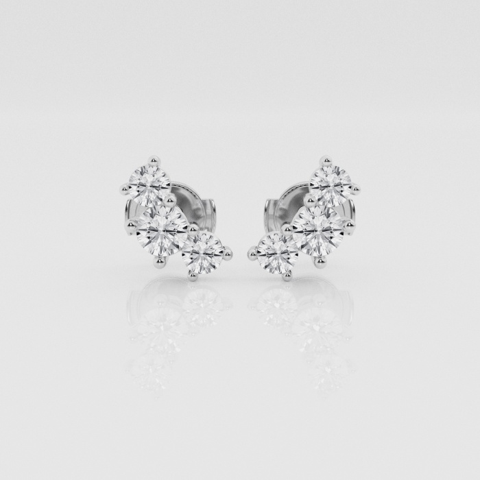 Natural Diamond | 1 ctw Round Three Stone Stud Earrings