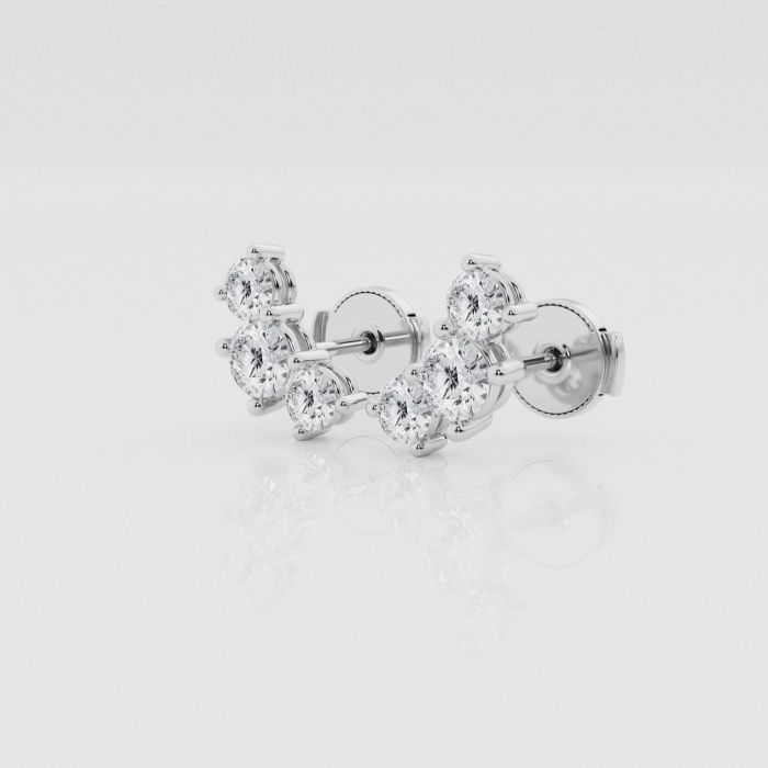 Natural Diamond | 1 ctw Round Three Stone Stud Earrings