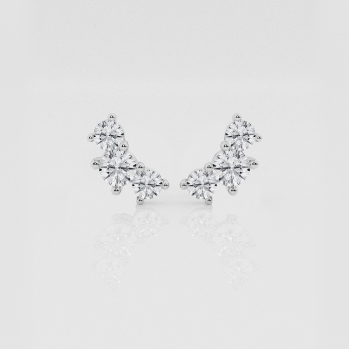 Natural Diamond | 1 ctw Round Three Stone Stud Earrings