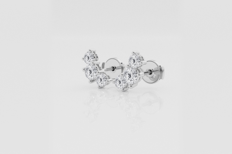 Natural Diamond | 1 ctw Round Three Stone Stud Earrings