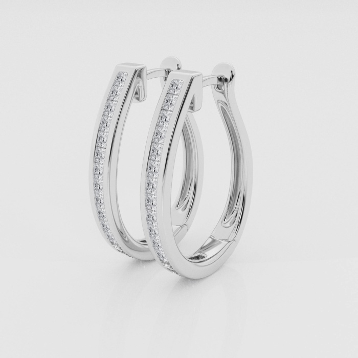 Natural Diamond | 1 1/2 ctw Princess Channel Set Hoop Earrings