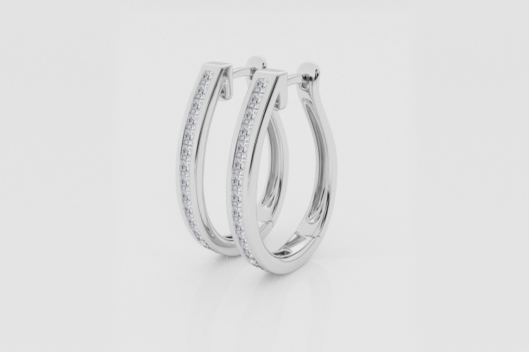 Natural Diamond | 1 1/2 ctw Princess Channel Set Hoop Earrings