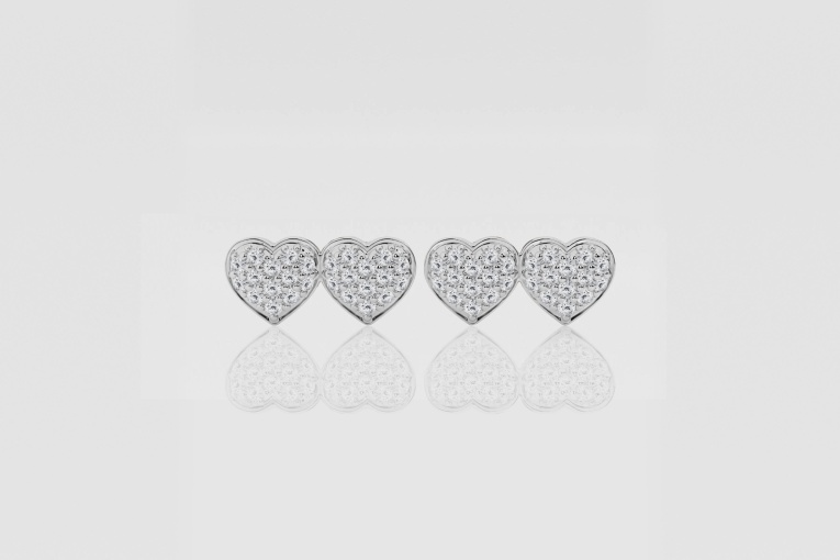 Natural Diamond | 1/3 ctw Round Double Pave Heart Fashion Stud Earrings