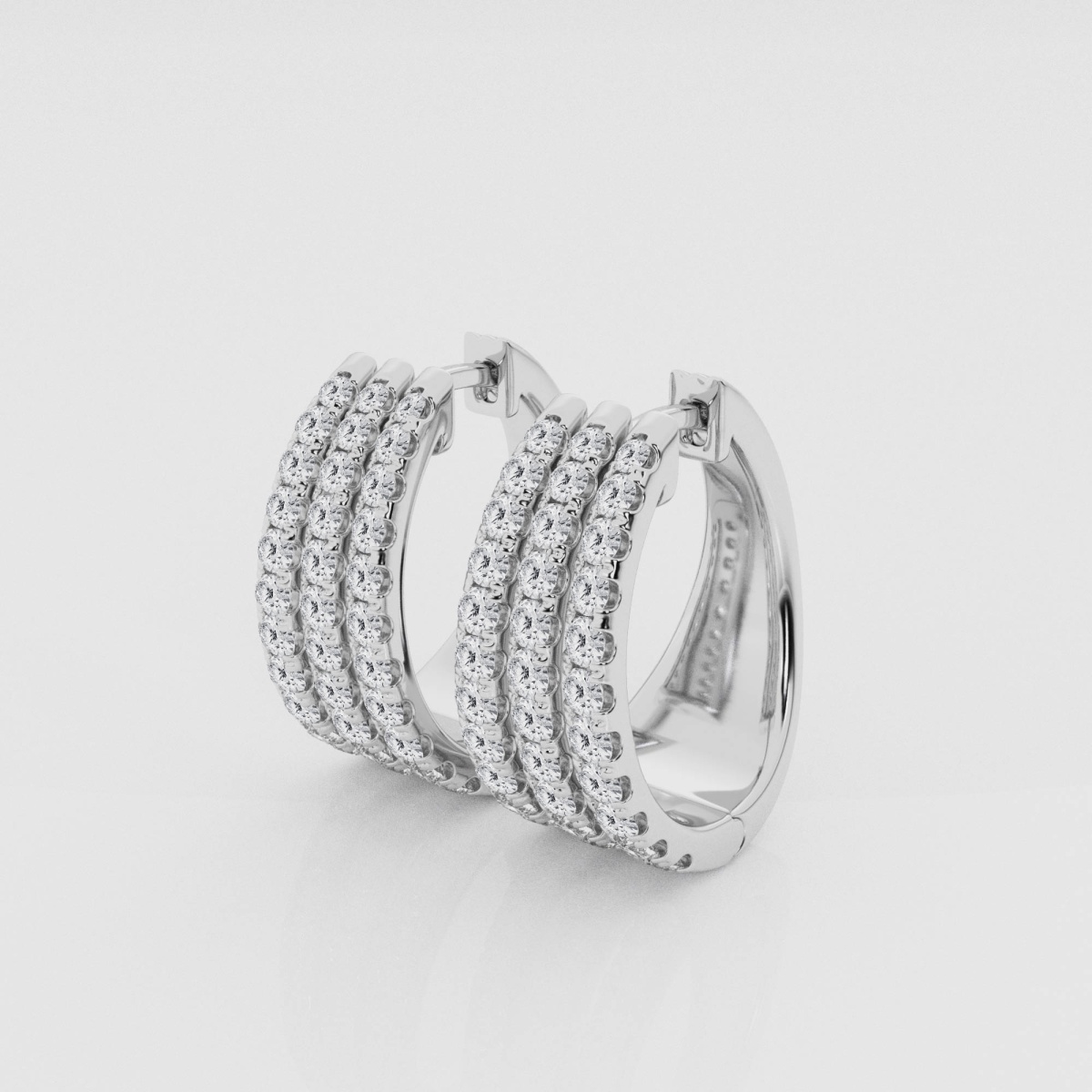 Natural Diamond | 2 ctw Round Triple Row Hoop Earrings