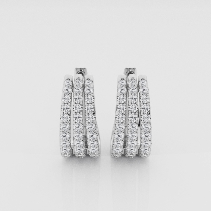 Natural Diamond | 2 ctw Round Triple Row Hoop Earrings