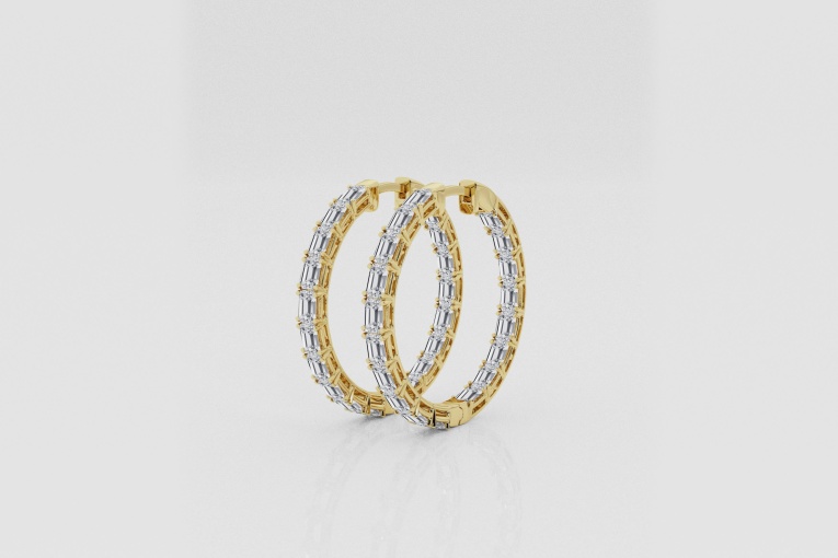 Natural Diamond | 5 ctw Emerald Inside-Out Hoop Earrings