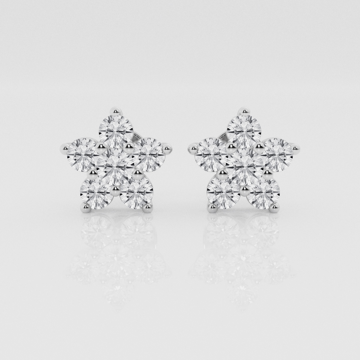 Natural Diamond | 1 1/2 ctw Round Flower Stud Earrings