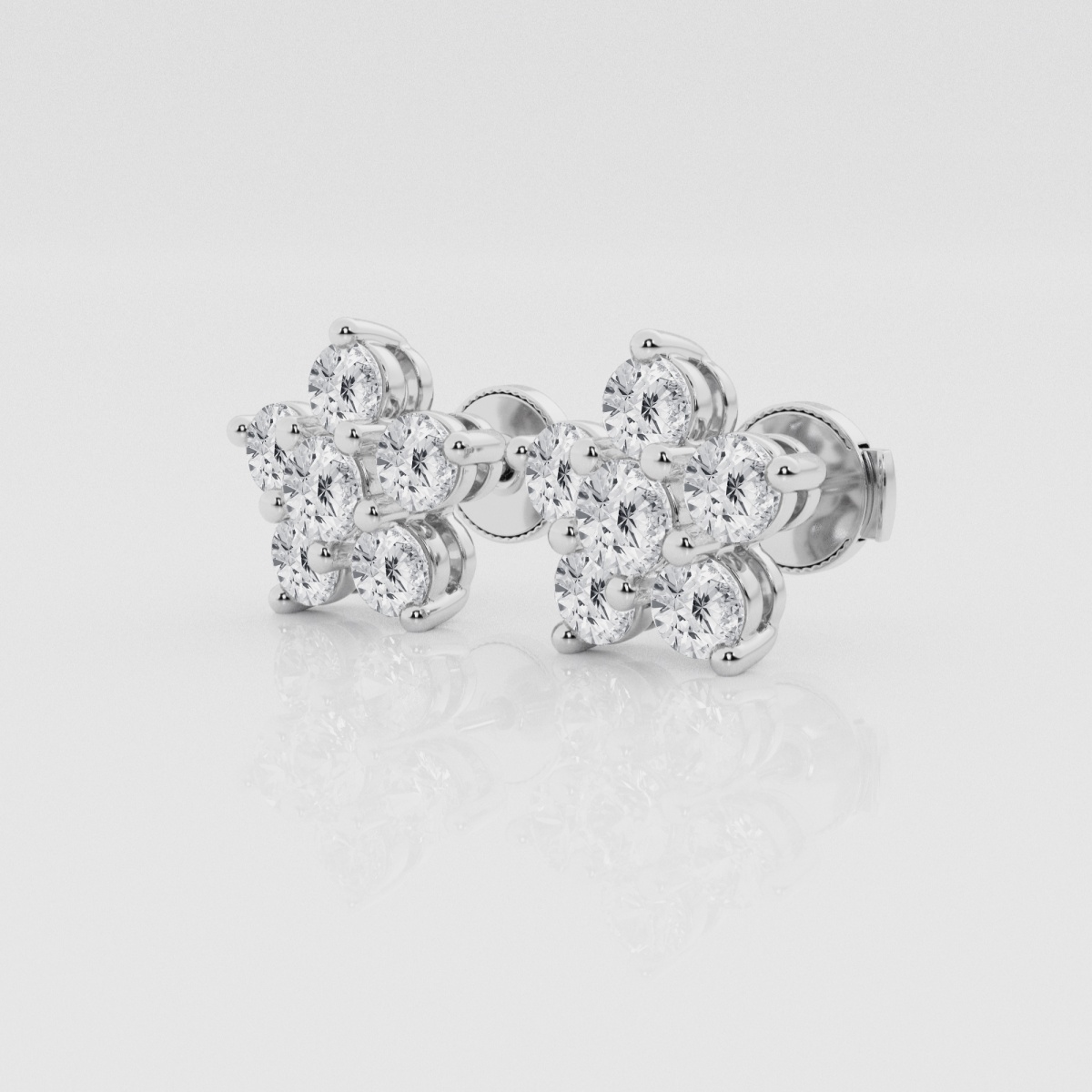 Natural Diamond | 1 1/2 ctw Round Flower Stud Earrings