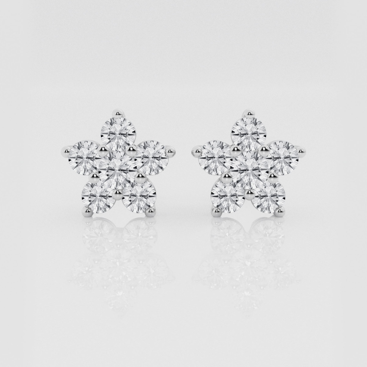 Natural Diamond | 1 1/2 ctw Round Flower Stud Earrings