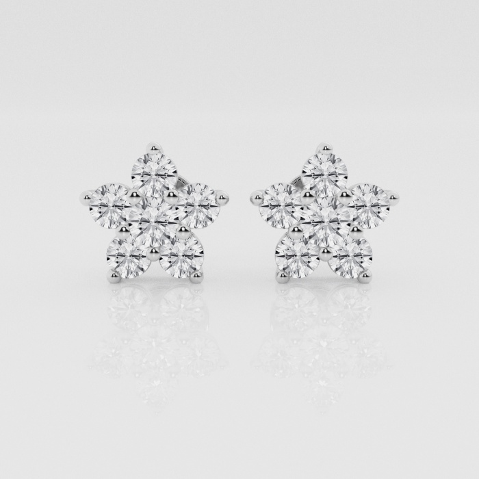 Natural Diamond | 1 1/2 ctw Round Flower Stud Earrings