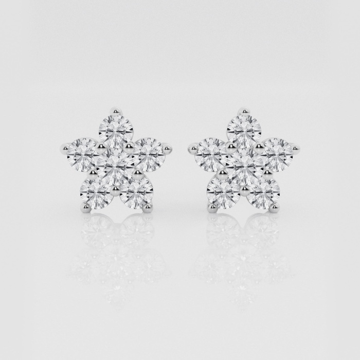 Natural Diamond | 1 1/2 ctw Round Flower Stud Earrings