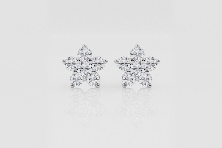 Natural Diamond | 1 1/2 ctw Round Flower Stud Earrings