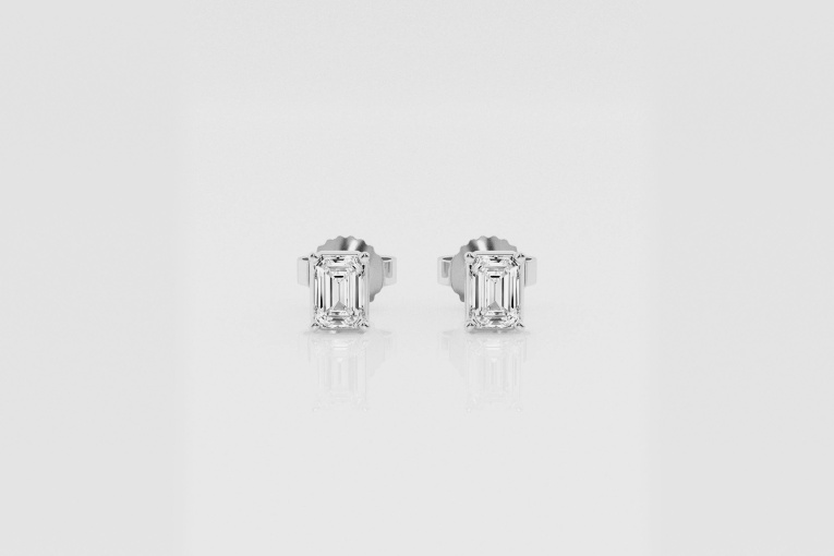 Natural Diamond | 1/2 ctw Emerald Solitaire Stud Earrings