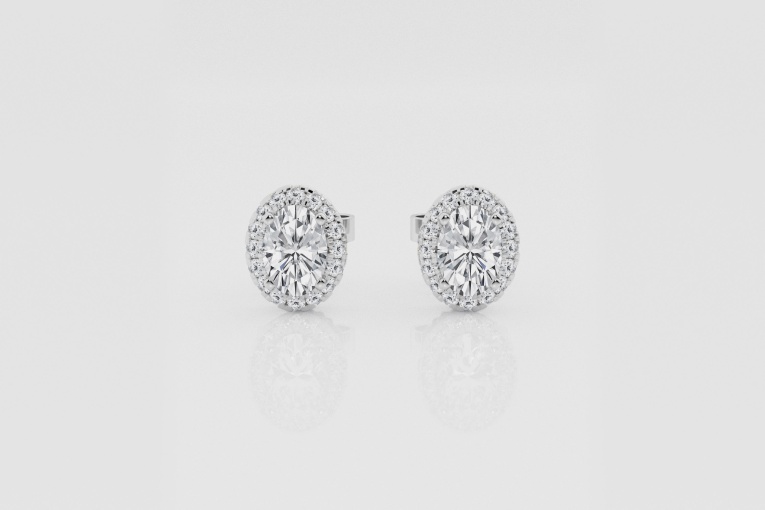 Natural Diamond | 1/2 ctw Oval and Round Halo Stud Earrings