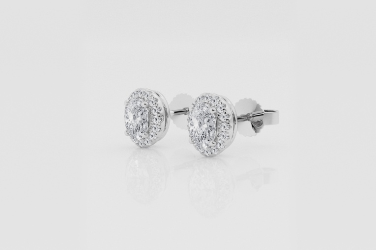 Natural Diamond | 1/2 ctw Oval and Round Halo Stud Earrings