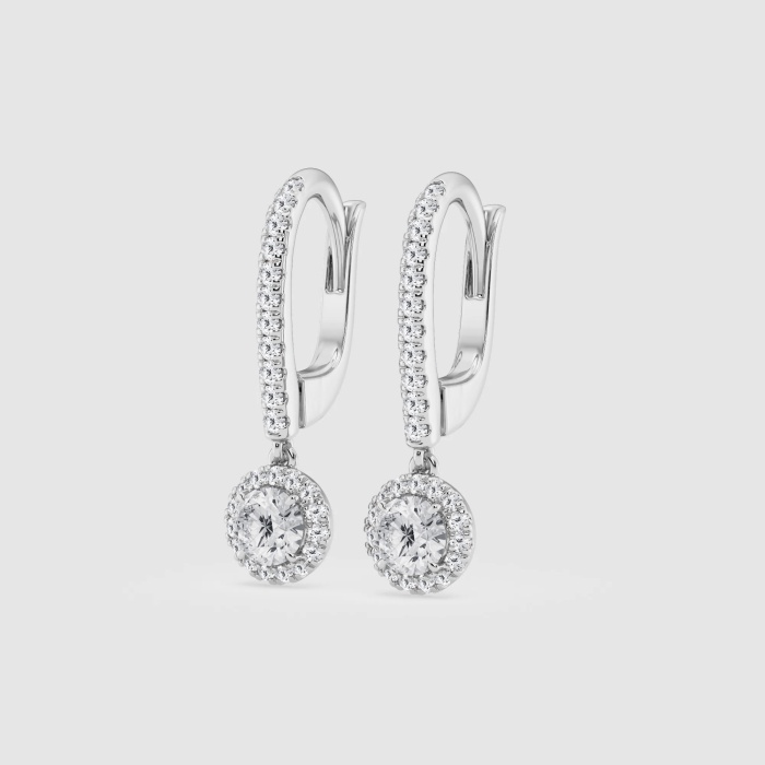 Natural Diamond | 5/8 ctw Round Halo Drop Earrings