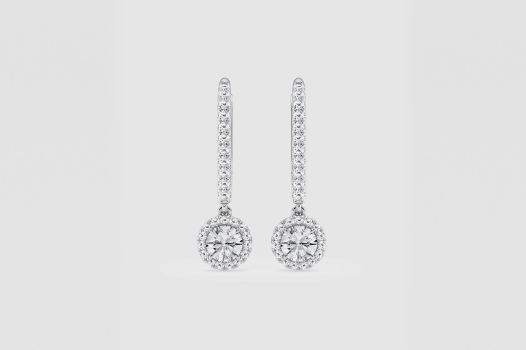 Natural Diamond | 5/8 ctw Round Halo Drop Earrings