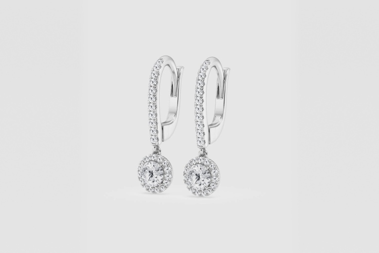 Natural Diamond | 5/8 ctw Round Halo Drop Earrings