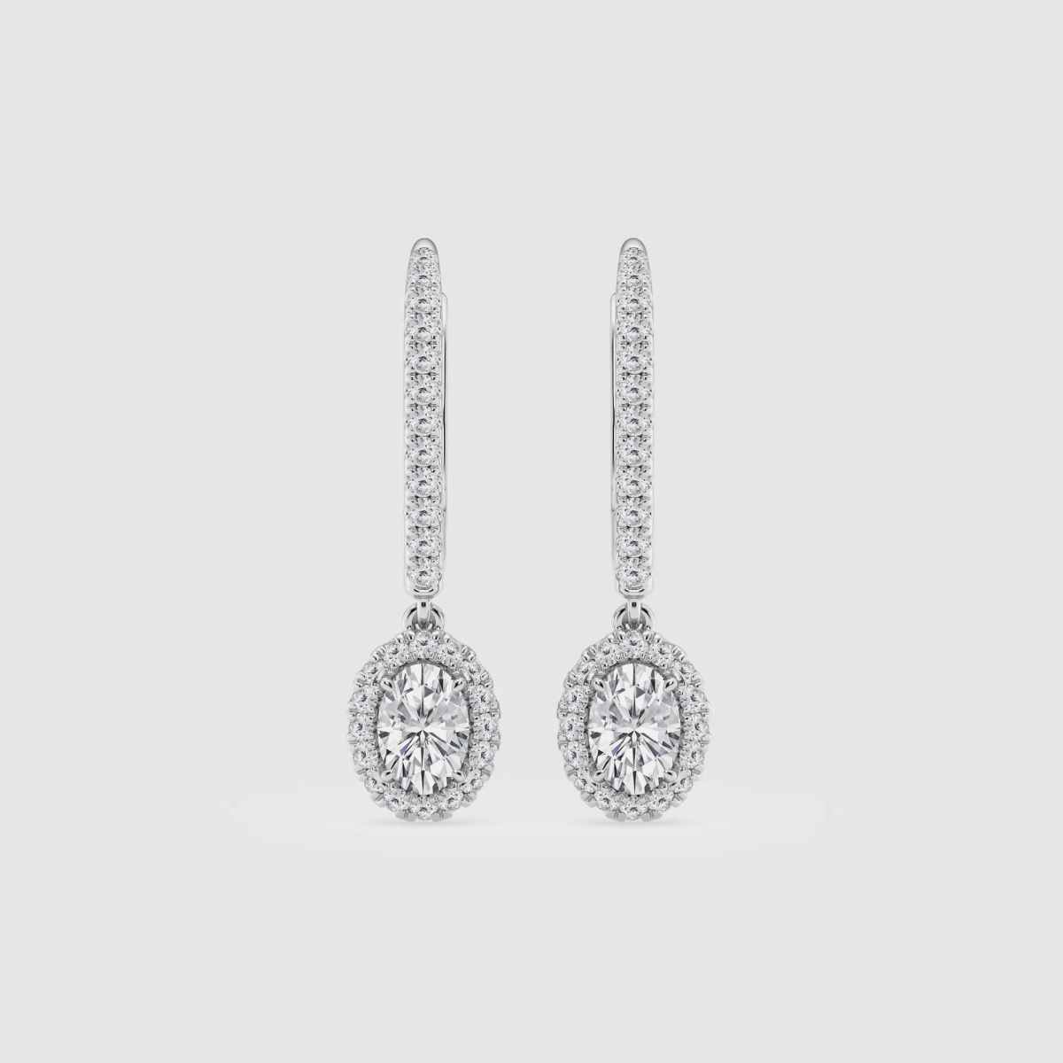 Natural Diamond | 5/8 ctw Oval and Round Halo Drop Earrings