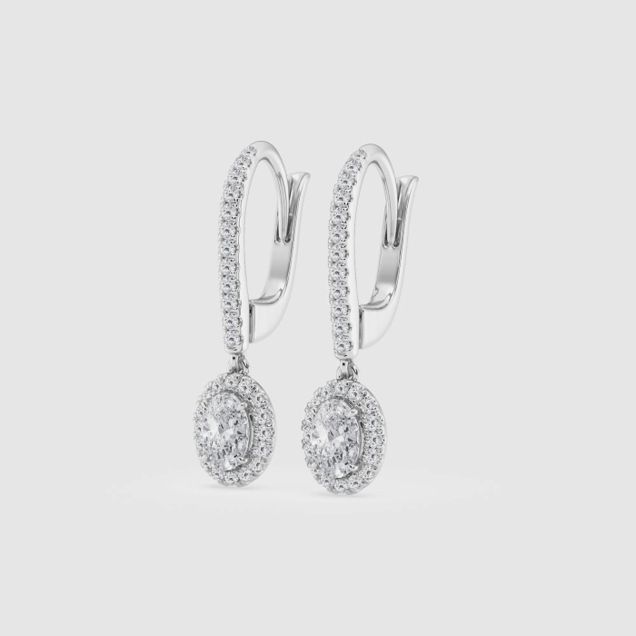 Natural Diamond | 5/8 ctw Oval and Round Halo Drop Earrings