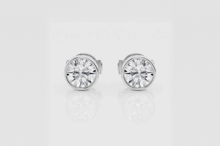 Natural Diamond | 1 1/2 ctw Round Bezel Stud Earrings