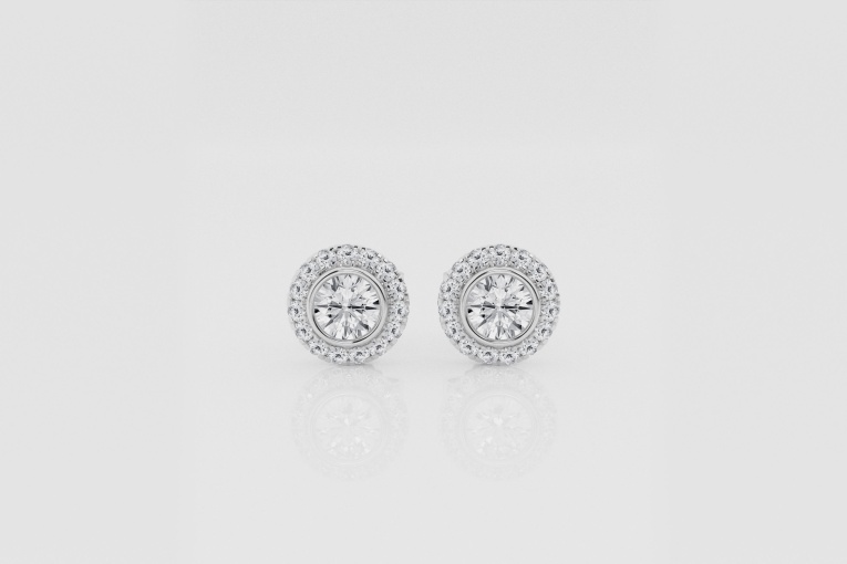 Natural Diamond | 1/2 ctw Round Bezel Set Halo Stud Earrings