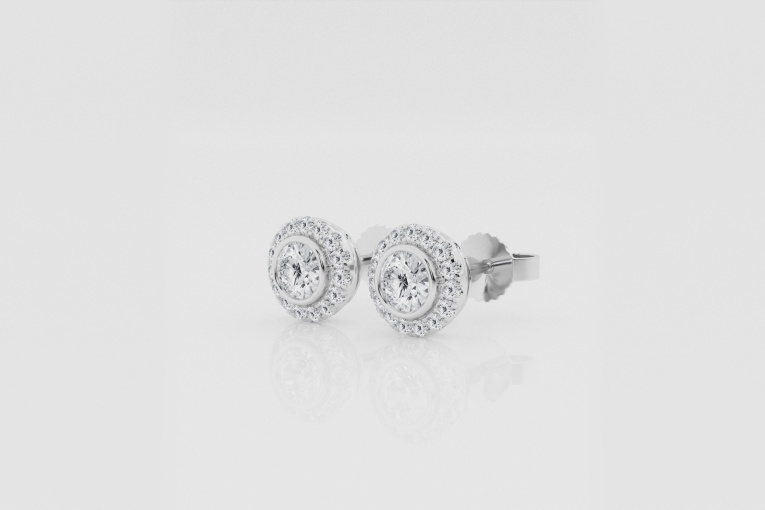 Natural Diamond | 1/2 ctw Round Bezel Set Halo Stud Earrings