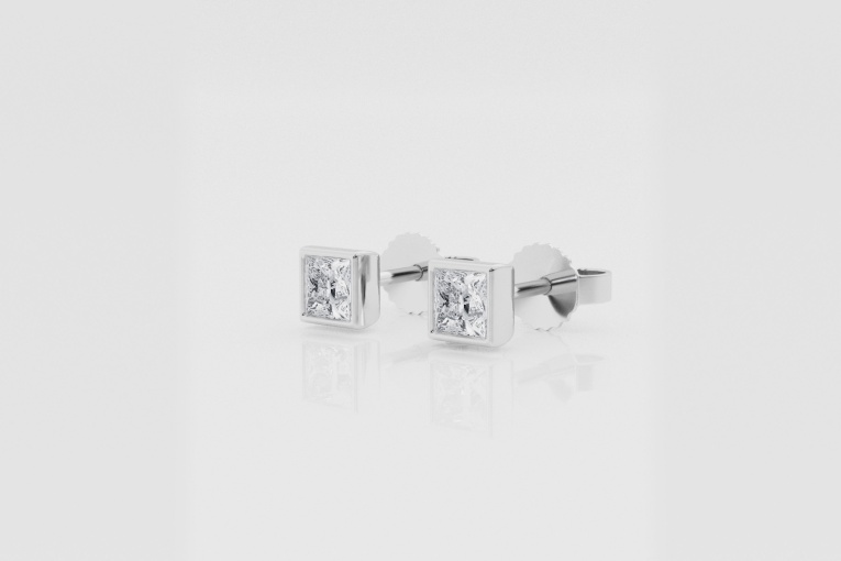 Natural Diamond | 1/2 ctw Princess Bezel Set Solitaire Stud Earrings