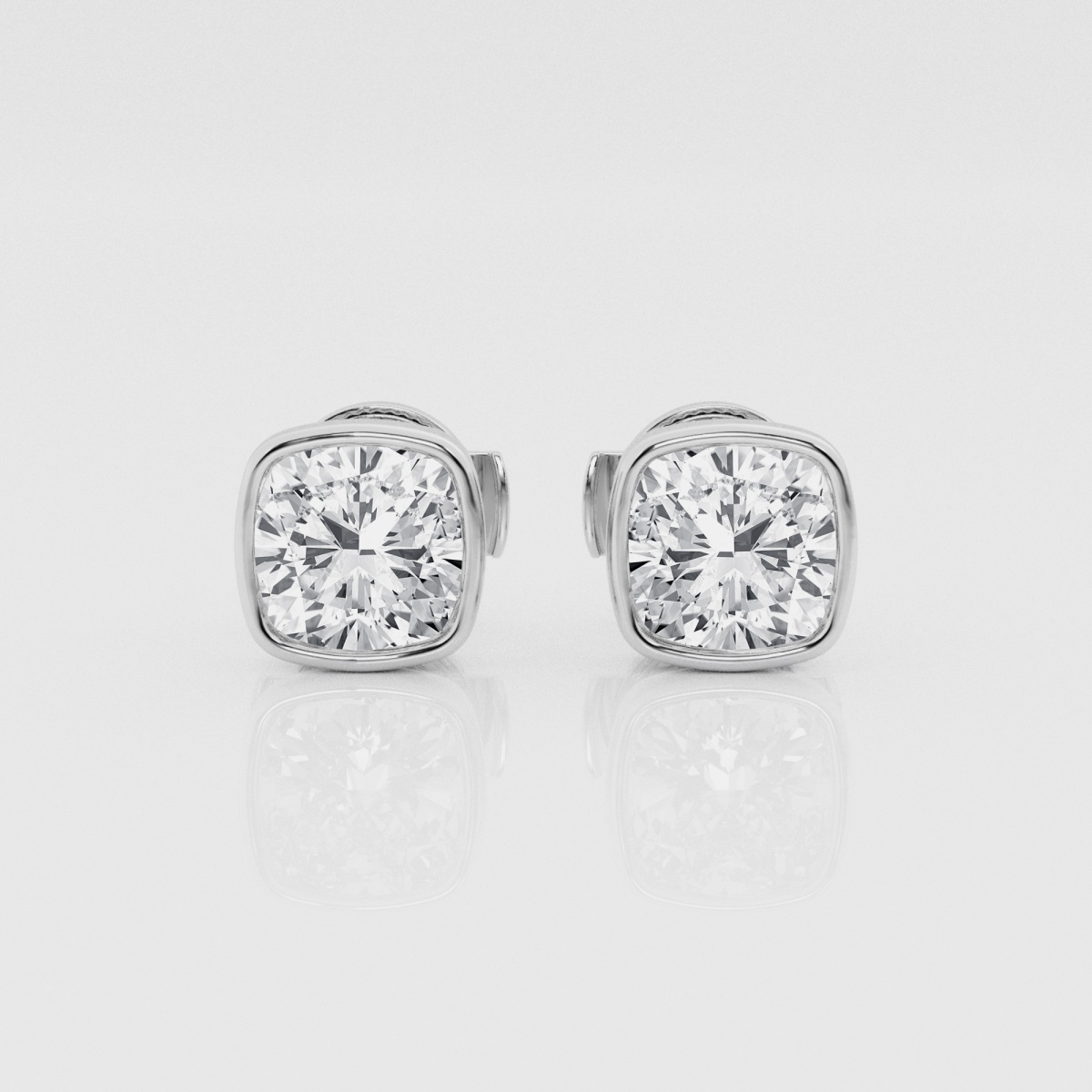 Natural Diamond | 2 ctw Cushion Bezel Set Solitaire Stud Earrings