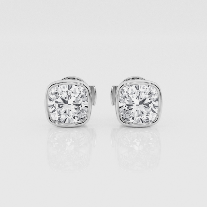 Natural Diamond | 2 ctw Cushion Bezel Set Solitaire Stud Earrings