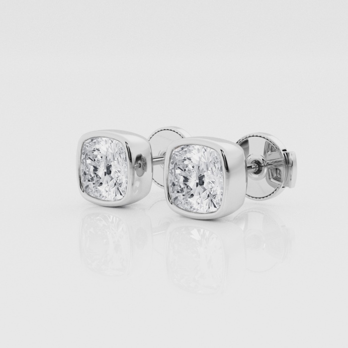 Natural Diamond | 2 ctw Cushion Bezel Set Solitaire Stud Earrings