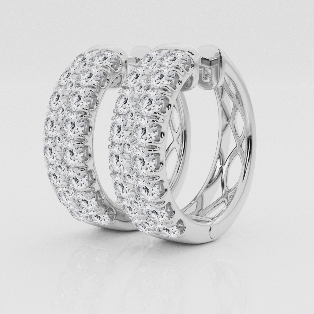 Natural Diamond | 3 ctw Round Double Row Hoop Earrings