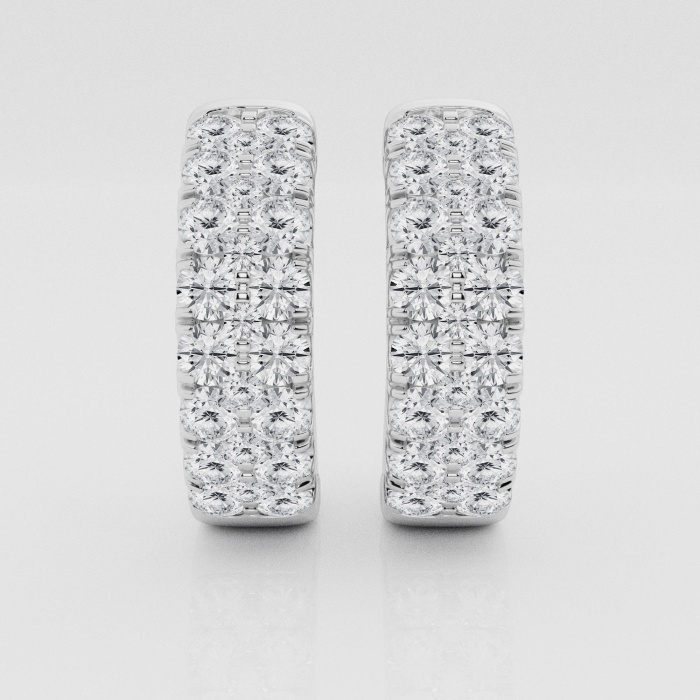 Natural Diamond | 3 ctw Round Double Row Hoop Earrings