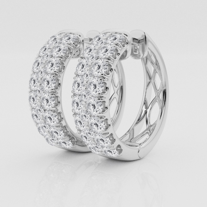 Natural Diamond | 3 ctw Round Double Row Hoop Earrings