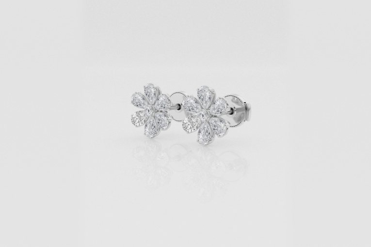 Natural Diamond | 1 1/4 ctw Pear and Round Flower Fashion Earrings