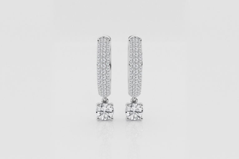 Natural Diamond | 7/8 ctw Round Dangle Huggie Hoop Earrings