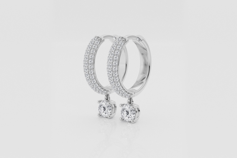 Natural Diamond | 7/8 ctw Round Dangle Huggie Hoop Earrings