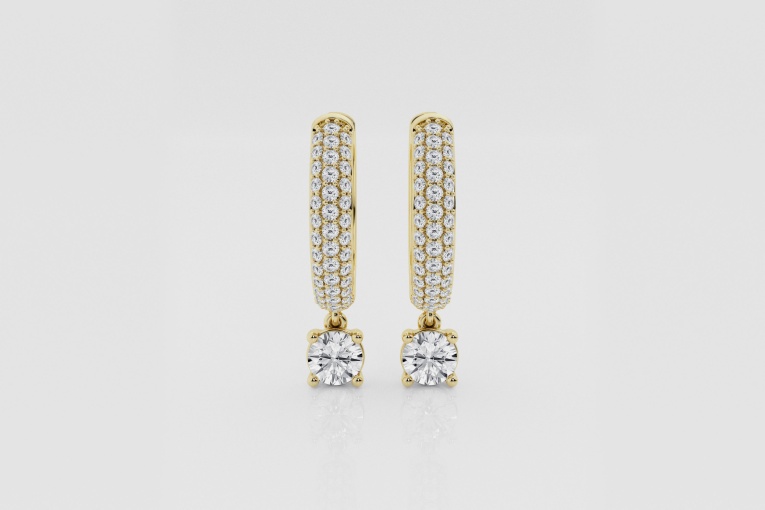 Natural Diamond | 7/8 ctw Round Dangle Huggie Hoop Earrings