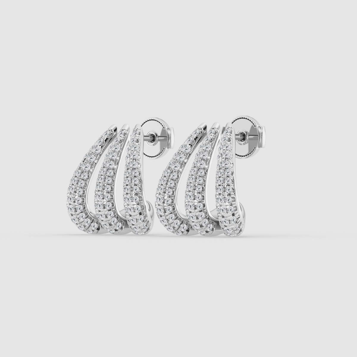 Natural Diamond | 1 1/4 ctw Round Triple Huggie Hoop Earrings