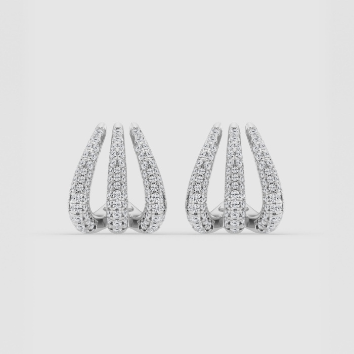 Natural Diamond | 1 1/4 ctw Round Triple Huggie Hoop Earrings