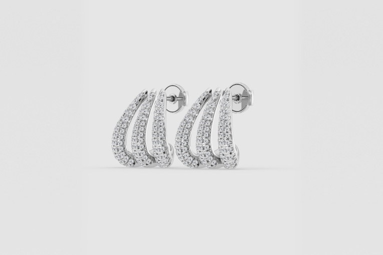 Natural Diamond | 1 1/4 ctw Round Triple Huggie Hoop Earrings